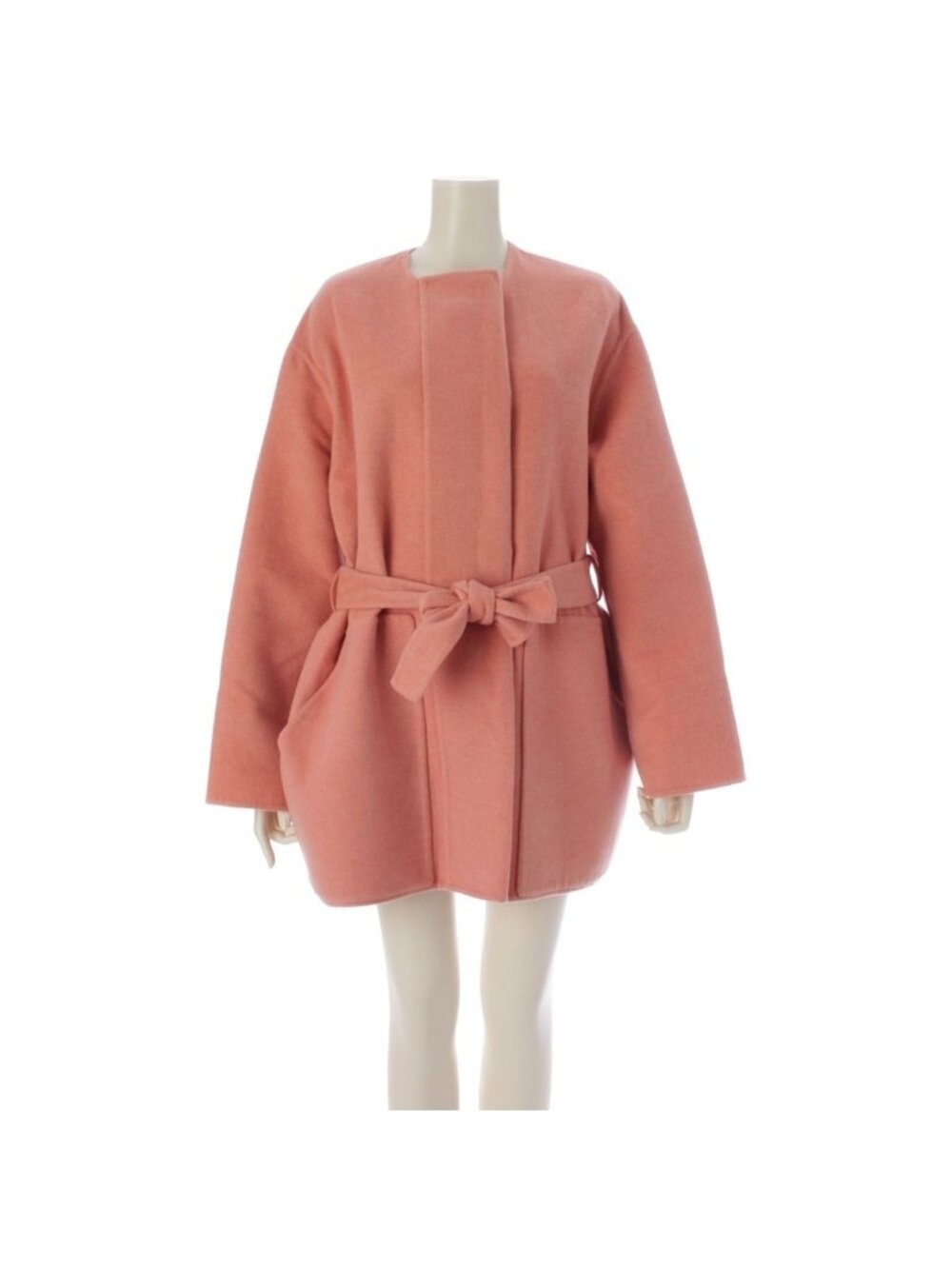 Hermes Cashmere Double Face Belted Collarless Coat Pink 38